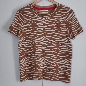 Anthropologie Brown and White Patterned Top